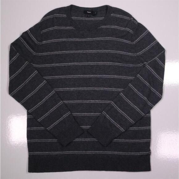 Theory Riland Model Men's Gray Knit Striped Merino Wool Crewneck Sweater XL - Picture 1 of 6